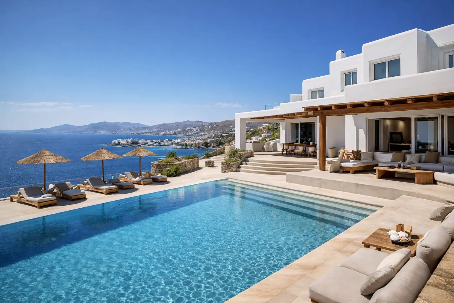 Luxury villas in Mykonos with private pool and sea view offering premium accommodation and exclusive stays